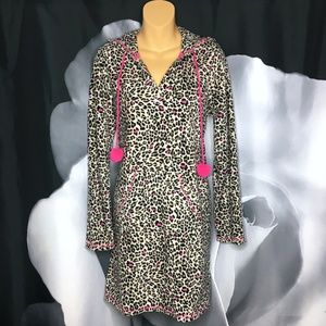 NWOT Super Soft Hooded Cheetah Pom-Pom Night Dress